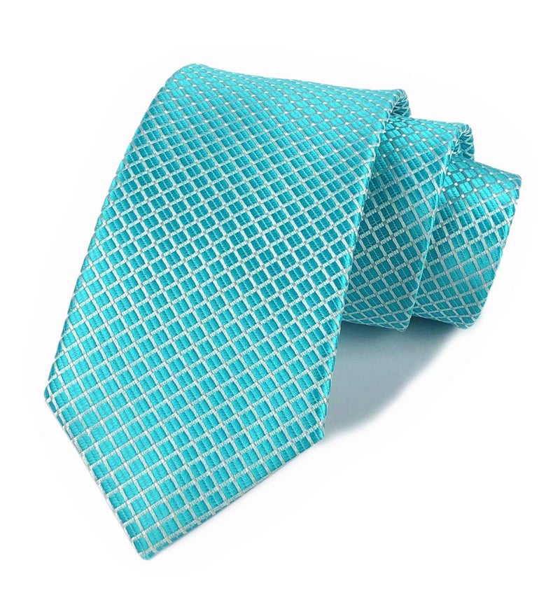 Elfeves Turquoise Ties Men's Lake Blue Silk Cravat Woven Tie Textile Business Casual Neckties - Image 1